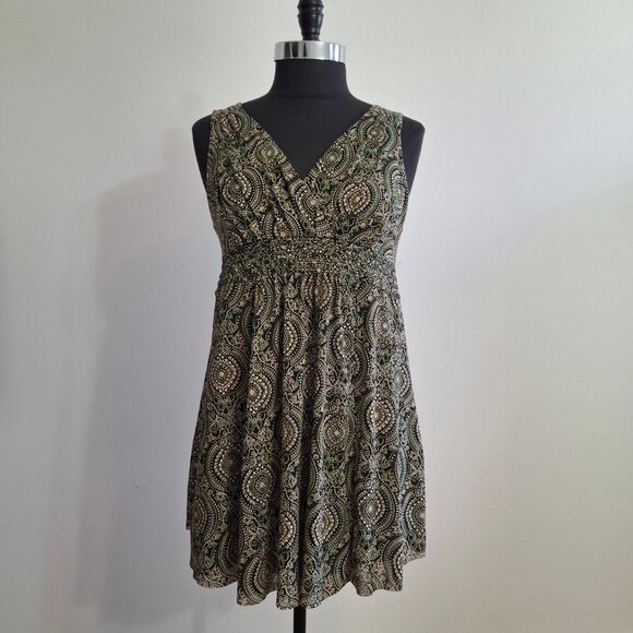 Fit & Flare Lined Netting Dress Size M Wrap Top Sleeveless Smocked Elastic Waist - Picture 1 of 15